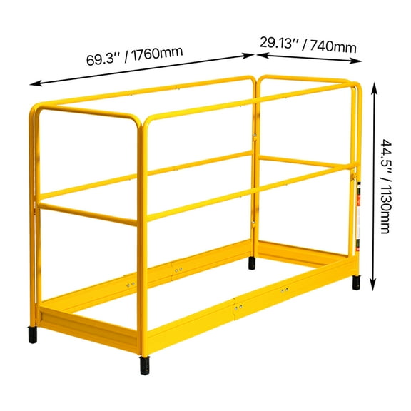 VEVOR 6 Foot Scaffolding Safety Guardrail, Rustproof Solid Carbon Steel Scaffold Guard Rail of 55.4 lbs Load Capacity, Baker Style Metal Guardrails Accessory System for Scaffolding Platform, Yellow