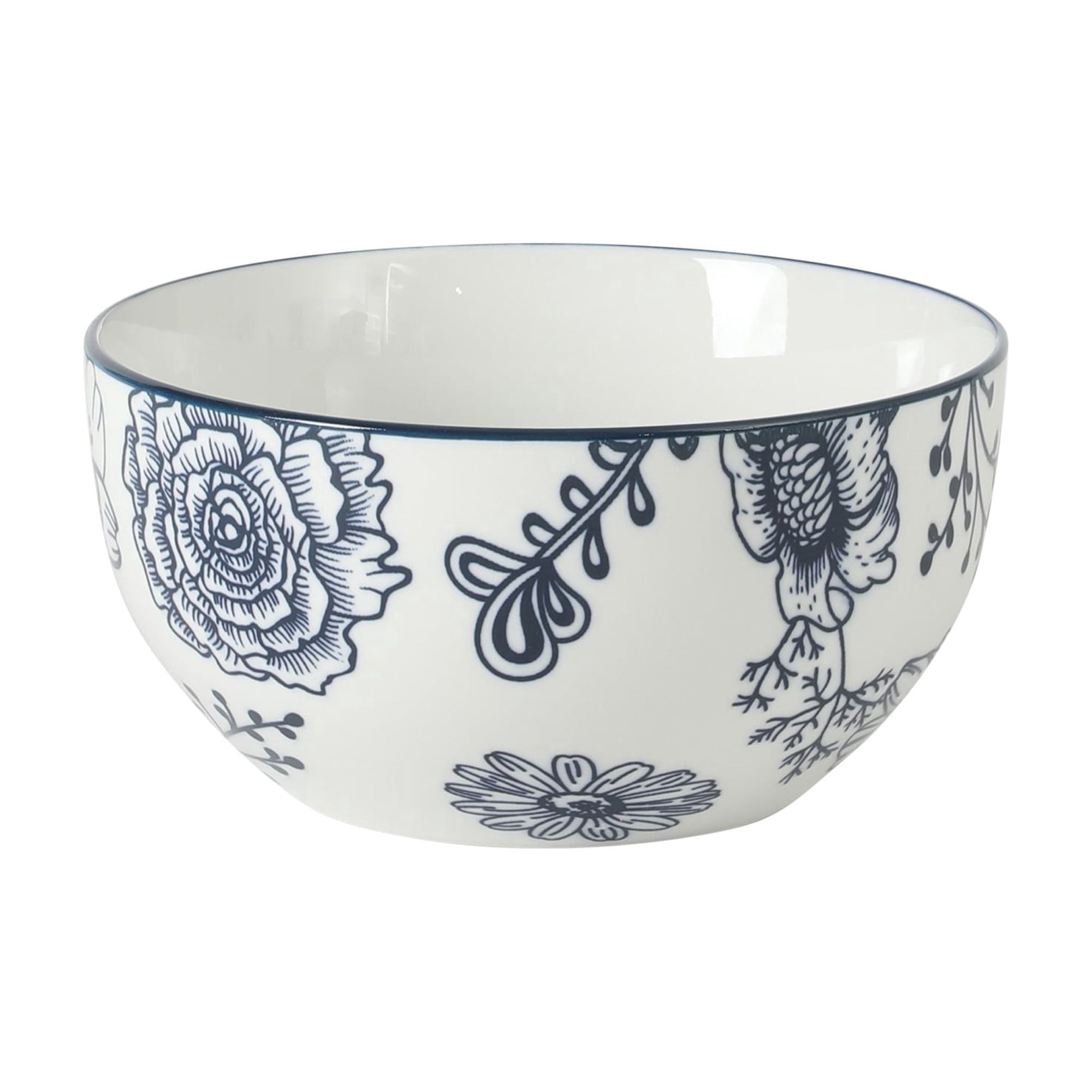 Gibson Home Westerly Court 16-Piece Dinnerware Set, Blue Floral Stoneware Plates & Bowls, Service for 4, Round Durable Everyday Dish Set
