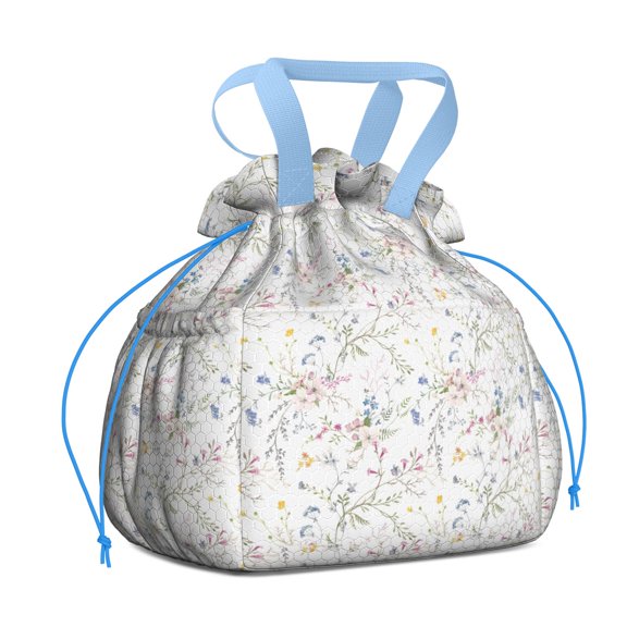 Pioneer Flower Drawstring Lunch Bag Women - Drawstring Lunch Bag Insulated for Work Office - Stain-Resistant Large Lunchbags for Women with Multi-Pockets