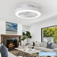 thumbnail image 2 of LATATA Ceiling Fan with Light,Low Profile Ceiling Fans with Light and Remote,Modern Enclosed 6 Speeds Fan Lights,19" Smart Reversible 8 Bladeless Ceiling Fans with Flush Mount for Bedroom, 2 of 10