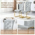thumbnail image 6 of TesNus Gray Faux Leather Retro Alligator Dining Chairs Set of 2 with Crystal Button Back and Gold Metal Bow Legs for Dining Room, 6 of 9
