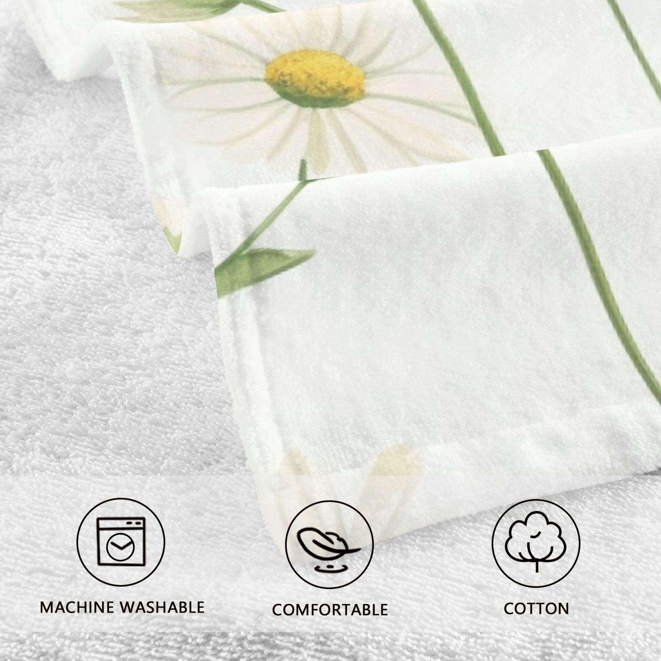 2 Pcs Hand Towel Set Cute Daisies and Leaves Cotton Absorbent Soft Face Towels Bath Towels for Bathroom Kitchen Shower Hotel Decor 16"x28"
