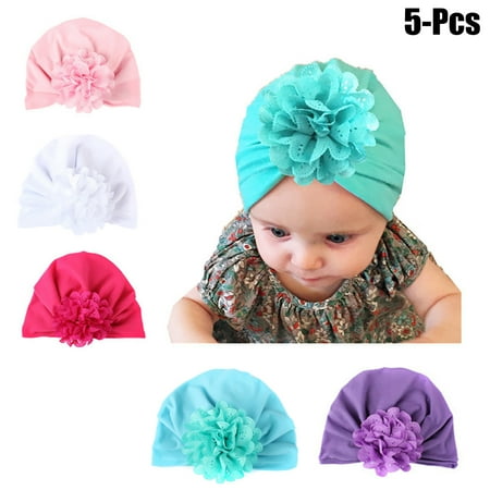 Velvet Turban - 5PCS Baby Hat, Aniwon Solid Color Soft Velvet Cute Flower Baby Head Wrap Headband Infant Toddler Cap Turban for Newborn Girl Boy