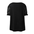 thumbnail image 5 of HXWCHs Women's Solid Cropped Crewneck T-shirt Elegant Glitter Lace Collar Short Sleeve T-Shirt Fashion Casual Blouse top with Rhinestone Details S Black, 5 of 8