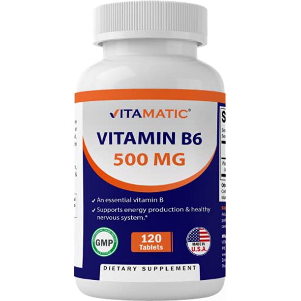 Vitamatic Vitamin B6 (Pyridoxine HCI), 500 mg 120 Vegetarian Tablets ...