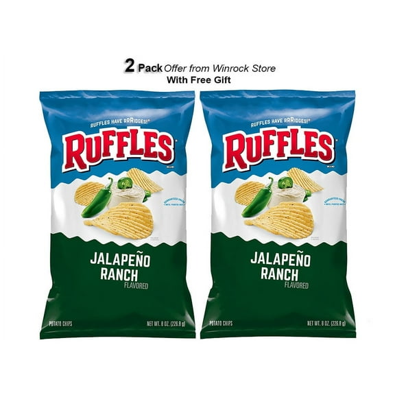 Ruffles Potato Chips Jalapeno Ranch Flavored 8.0 oz Bag (4 Pack) Free Gift from Winrock Store