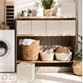 thumbnail image 3 of Simple Houseware 11 Inch Foldable Cube Storage Bin with Handle, 6 Pack, Beige, 3 of 7
