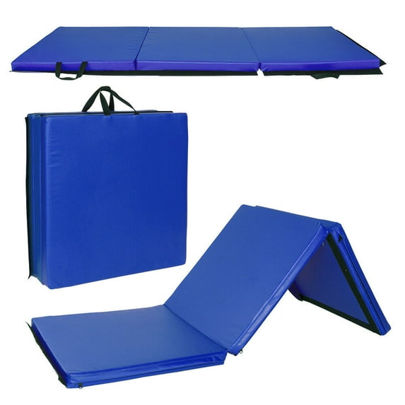 2" Thick Tri-Fold Folding Exercise Mat with Carrying Handles for Yoga, Gymnastics and Home Gym Protective Flooring, Blue