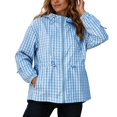 thumbnail image 5 of FDGIU Women Gingham Zip Up Jacket Collared Long Sleeve Drawstring Hem Casual Plaid Outerwear, Fall Lightweight Checkered Bomber Style Coat, 5 of 6