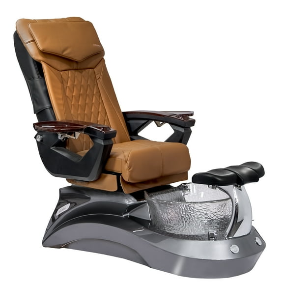 Shiatsulogic Pedicure Chair 18 LX with Discharge Pump, Pipe-Less Magnetic Jet Pedicure Spa, Black-Gold LotusII Tub, Cappuccino Coverset