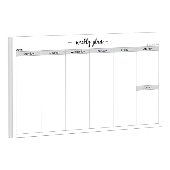 321Done Weekly Planning Notepad Landscape - 50 Sheets (8.5" x 5.5") - Horizontal Weekly Days of Week Paper Note Pad, Planner Organizing - Made in USA - Simple Script