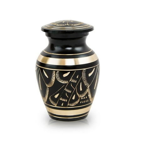 Sharing Urn - Bronze Mini Memorial Urn For Sharing Ashes - Extra Small 5 Pounds - Black Carved - Engraving Sold Separately