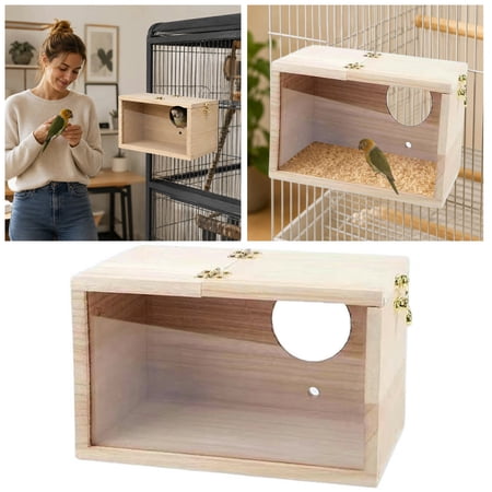Wooden Bird Nesting Box With Transparent Window, Wood House For Small Birds, Hanging Bird Cage Accessory,Khaki - 25X13X13Cm