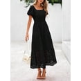 thumbnail image 2 of Black Eyelet Square Neck Puff Sleeve Smocked Maxi Dress With Pockets, 2 of 30