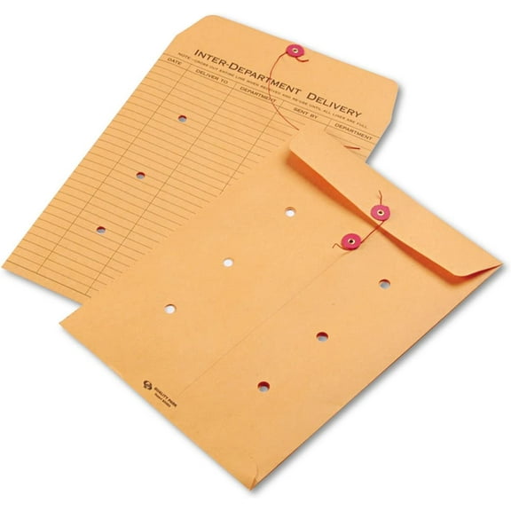 Quality Park 1-Side Print Inter-Department Envelopes, String-Tie, Brown Kraft, 9 x 12, 100 per Carton, (63462)