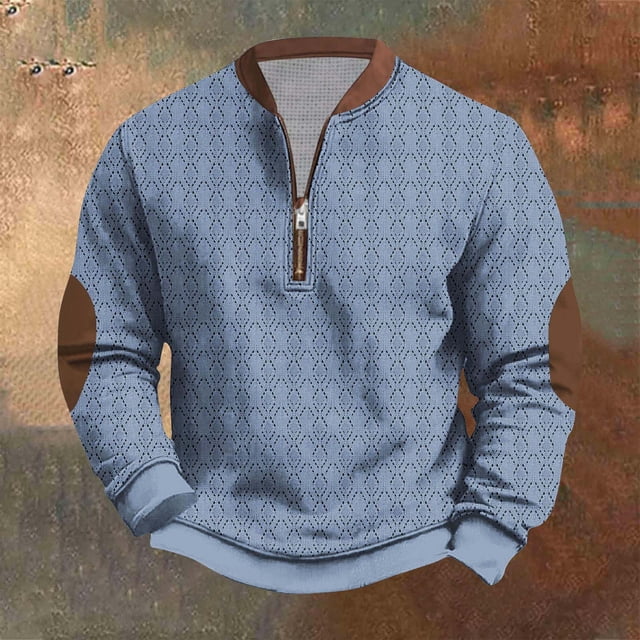 Ceisia Men's Vintage Diamond Print Half-Zip Sweatshirt | Slim Long-Sleeve Winter Casual Top Gift