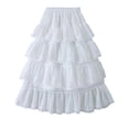 thumbnail image 6 of Rggeeun Toddler Girls Skirt Solid Color A Line Layered Ruched High Waist Stretchy with Lace Trim Ruffle Ankle Length for Summer Outdoor Activities Kawaii Skirts,White,4-5 Years, 6 of 8