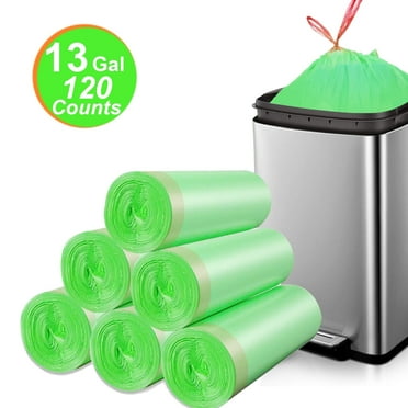 Drawstring 13 Gallon Kitchen Trash Bags, Large Garbage Bag for Home Tall Yard Office 120 Count