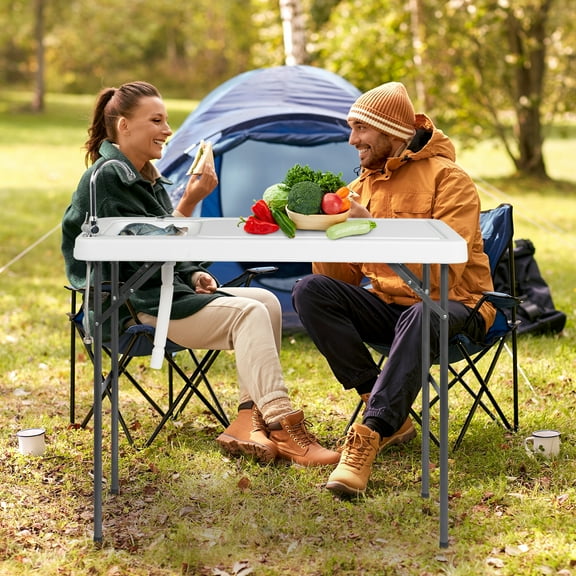 Zimtown 45" Fish Fillet Table, Portable Folding Fish Cleaning Table with Sink Faucet for Hunting Cutting Camping Gardening Gardening Picnic Sports