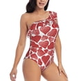 thumbnail image 3 of Sikiie Hearts Print Women One Piece Swimsuits Tummy Control One Shoulder Bathing Suits Ruffle Swimwear, From S to XXL-X-Large, 3 of 6