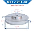 thumbnail image 4 of Timing Pulley MXL-120T Inner Bore 8/10/12 mm Belt Pulley Slot Width 11 mm Match with Width 10 mm MXL-Timing Belt For 3D Printer ,Work Smooth and Silent, 4 of 6