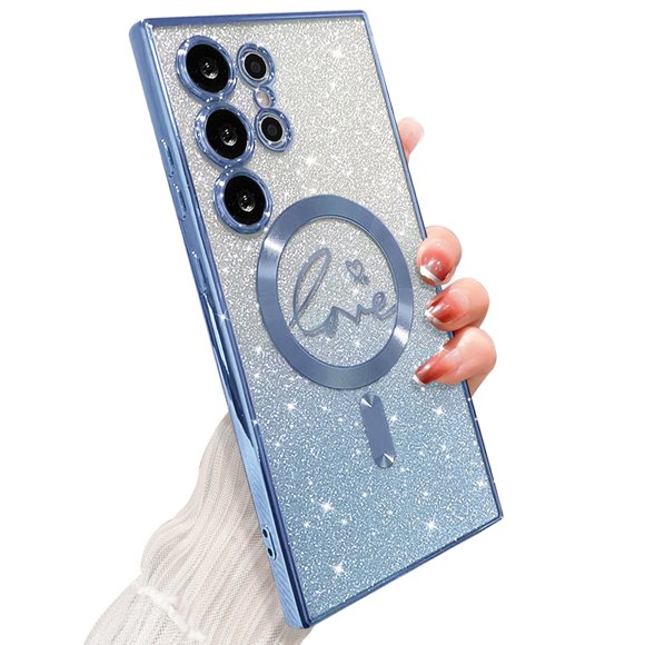 Zonrw Para Samsung Galaxy S24 Ultra Funda Magnética Para Mujer Niña Suave Lindo Lujo Amor Corazón Chapado Bling Degradado Brillo Claro Funda Para Teléfono Compatible Con Magsafe Contraportada A Prueba