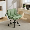 thumbnail image 4 of HUJHKIO Cross Legged Office Chair with Flip-Up Arms, Wide Swivel Chair, 360° Rolling Ergonomic Desk Chair, Adjustable Comfy Leather Seat for Home Office, Vanity & Study, Supports 300 lbs, Green, 4 of 9