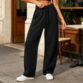 thumbnail image 6 of Fahion Wide Leg Oversized Sweatpants for Women Elastic Drawstring Waist CasualLoose Fit Solid Color Lounge Everyday Home Pants with Pockets, 6 of 9