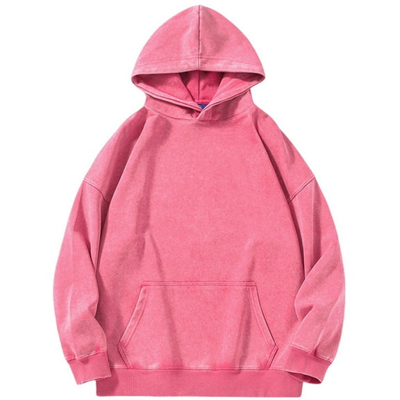 Silver Basic Unisex 100% Pure Cotton Loose Hooded Sweatshirt Retro Washed Y2K Style Sports Hoodie 5XL,Pink-1