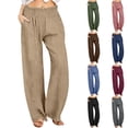 thumbnail image 7 of aohooy Womens Linen Pant Summer Trendy Loose Fit Wide Leg Palazzo Pant Flowy Casual High Waisted Beach Lounge Trousers 2026 Black,M, 7 of 7