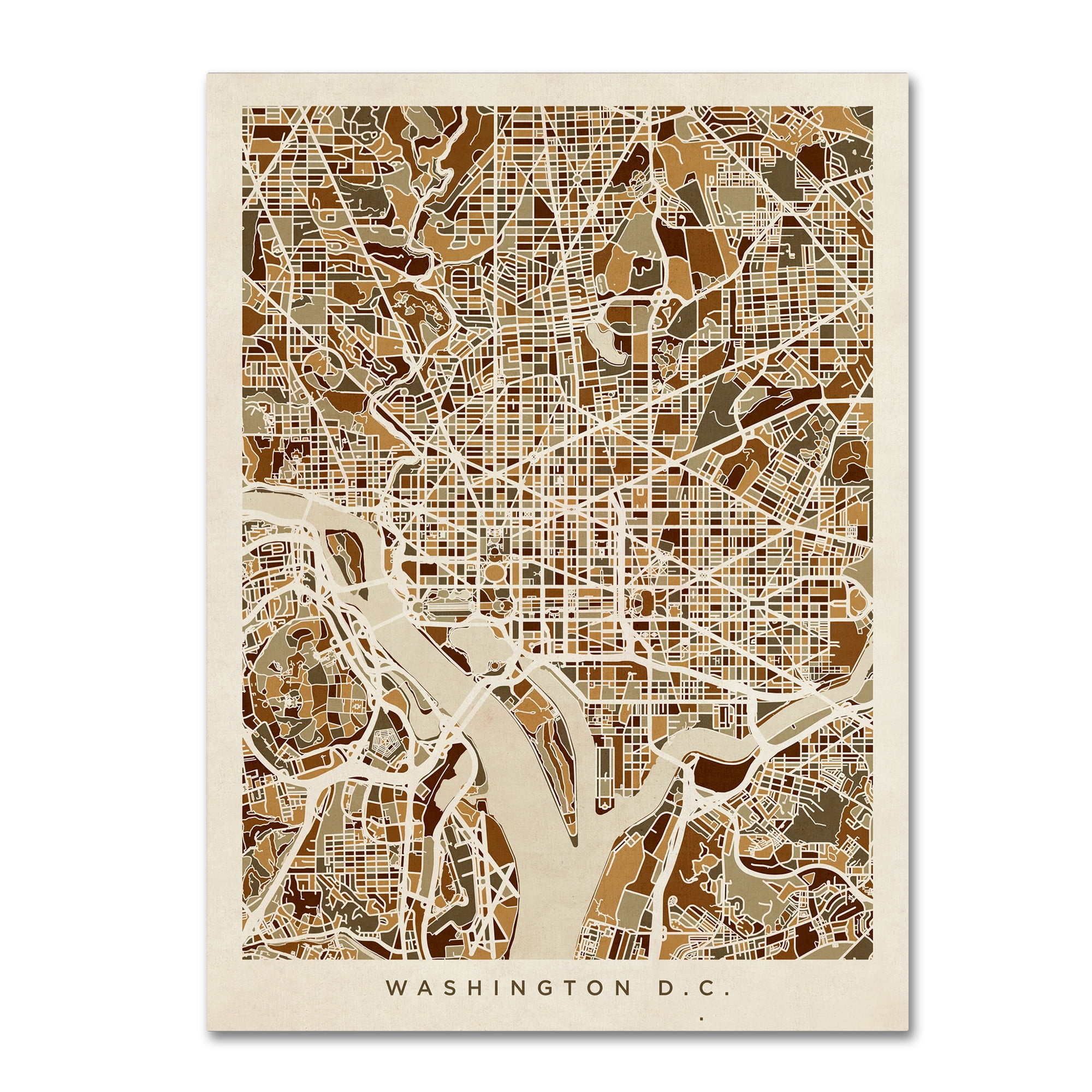 Trademark Fine Art "Washington DC Street Map 3" Canvas Art by Michael Tompsett