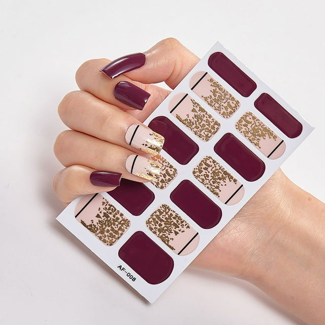 14-Piece Red Gel Nail Polish Strip Stickers Set with Nail File & Stick - Long-Lasting UV/LED Cured Real Gel Formula, Safe Waterproof Material, Easy Application & Removal for Salon-Quality Art - AF08