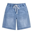 thumbnail image 4 of Jean Shorts for Women High Waisted Pull on Drawstring Elastic Waist Trendy Stretchy Denim Wide Leg Jorts Summer Shorts with Pockets Xl, 4 of 5