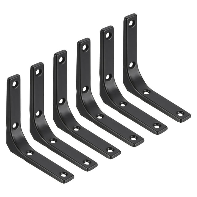Uxcell 6Pcs Soportes de Estante Flotante, Soportes de Estante de Pared de Alta Resistencia de 4 x 4 Pulgadas, Soportes de Ángulo de Acero para Estantes de Madera, Armarios, Soporte de Encimera, Negro