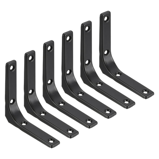 Uxcell 6Pcs Soportes de Estante Flotante, Soportes de Estante de Pared de Alta Resistencia de 4 x 4 Pulgadas, Soportes de Ángulo de Acero para Estantes de Madera, Armarios, Soporte de Encimera, Negro