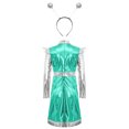 thumbnail image 4 of TiaoBug Kids Girls Alien Outerspace Dress-up Metallic Robot A Line Dress with Feeler Headband Mint Green 14, 4 of 7