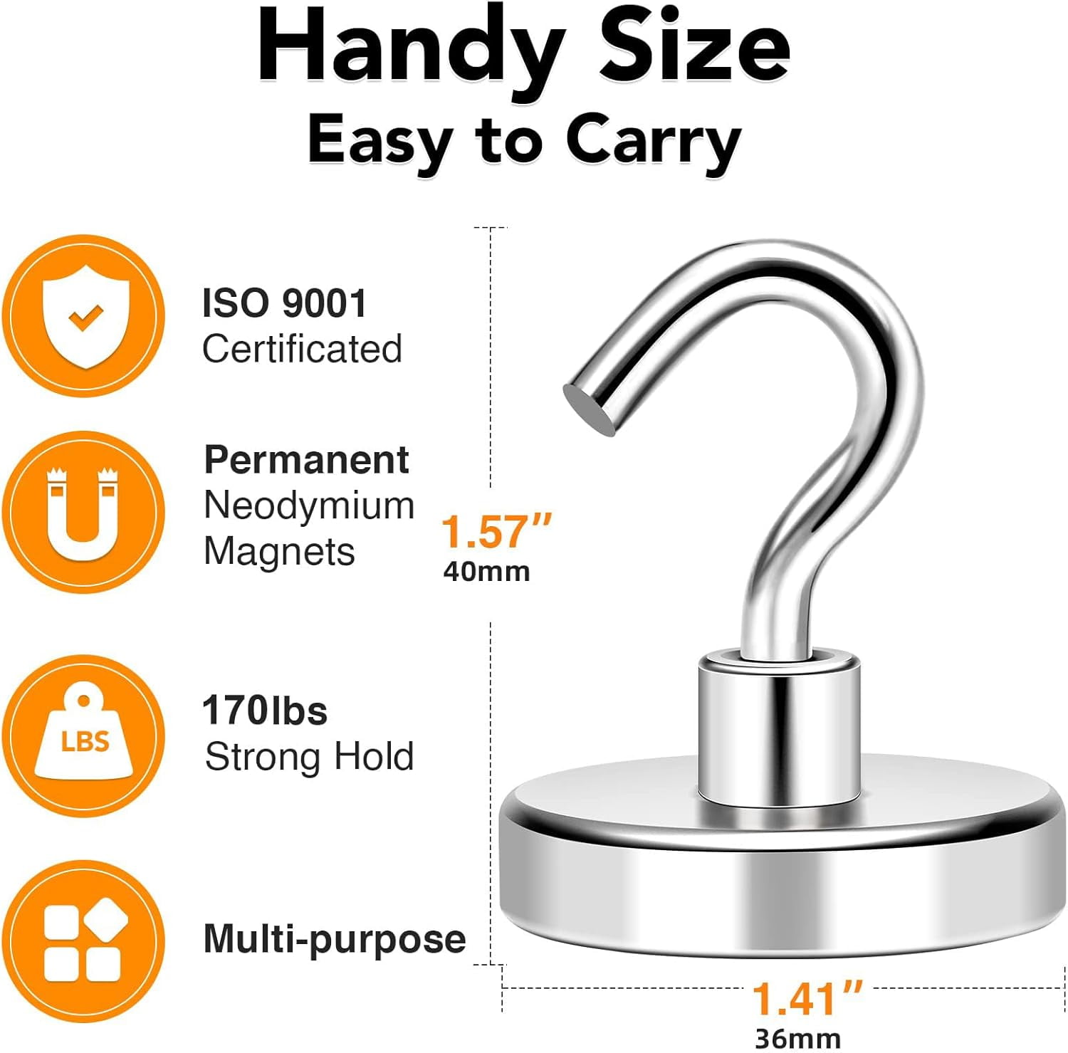 JJEAN-Magnetic Hooks Heavy Duty, 170LB+ Strong Neodymium Magnets for Refrigerator, Large Magnetic Hooks for Hanging, Magnets with Hooks Cruise Ship Essentials for Kitchen, Workplace - 8 Pack