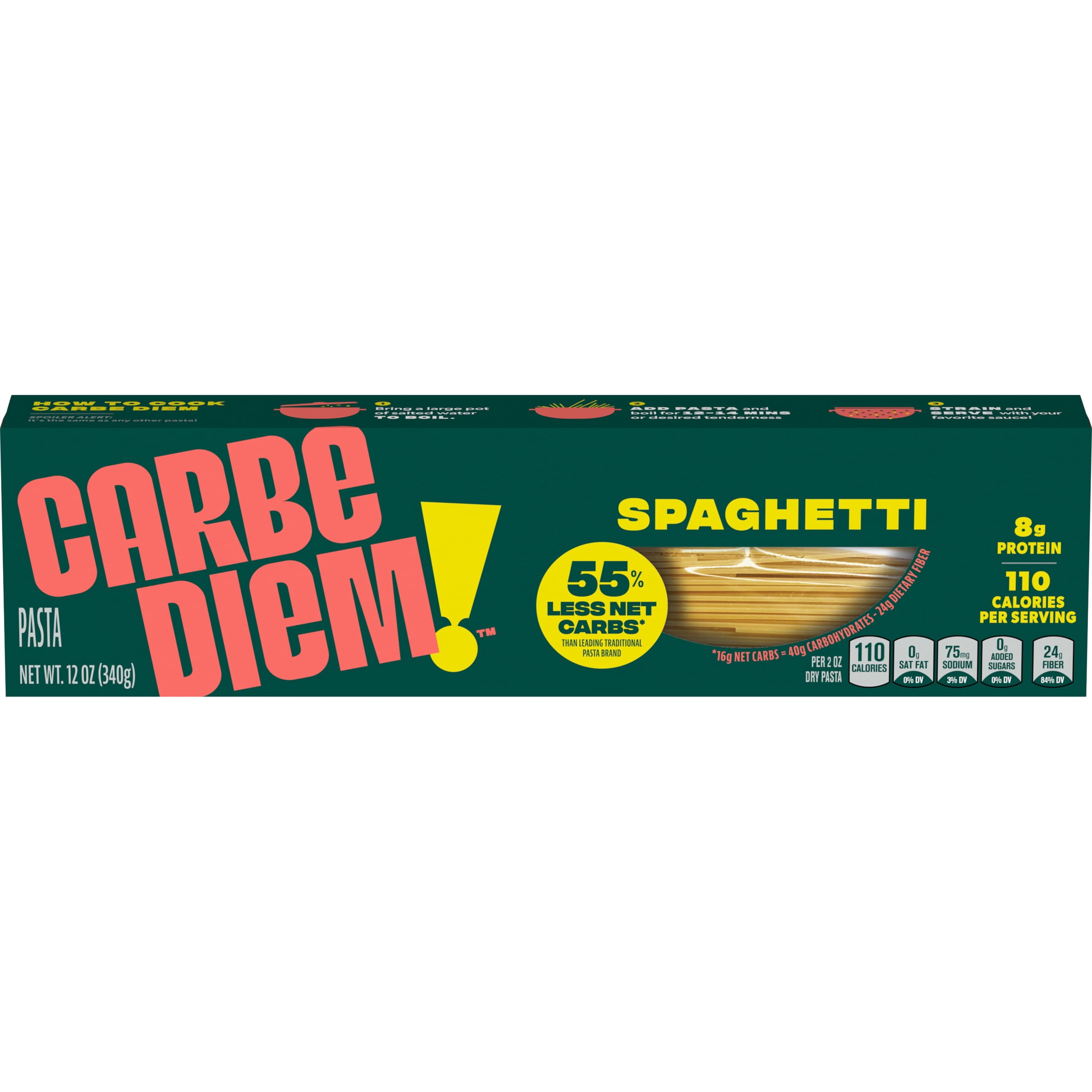 Carbe Diem Spaghetti Pasta, 12 oz, High Fiber, Egg-Free, Dairy-Free