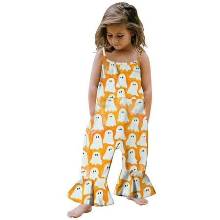 

Deals of the Day Jovati Toddler Baby Girl Jumpsuit One Piece Halloween Sleeveless Strap Romper Harem Pant with Pockets Summer Outfit Clothes on Clearance