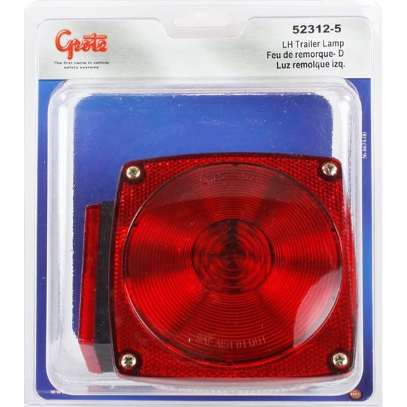 Grote Industries Trailer Light 52312-5 Stop/Turn/Tail Light With Side marker Light; Incandescent Bulbs; Square Housing; Red Lens; 4-1/2 Inch Square; Includes Mounting Hardware; Non Submersible