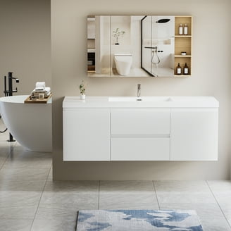 Volez 84 in W x 18.25 in D White Double Bath Vanity with Side