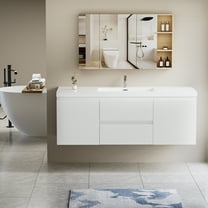 Allreno - 60" Wall-Mounted Single Sink Bathroom Vanity Cabinet in White