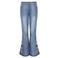 thumbnail image 3 of Aayomet Womens Jeans Floral Embroidered Bootcut Denim Bell Jeans (B, L), 3 of 5