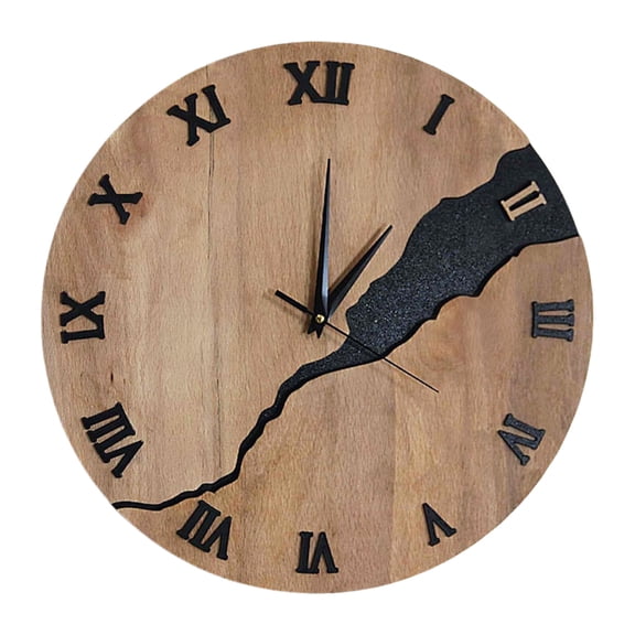 Acahhotxx Wall Clock, Modern Minimalists Wood Wall Clock Creative Cracked Designs Battery Operated Hanging Clock for Home and Office Decors - D