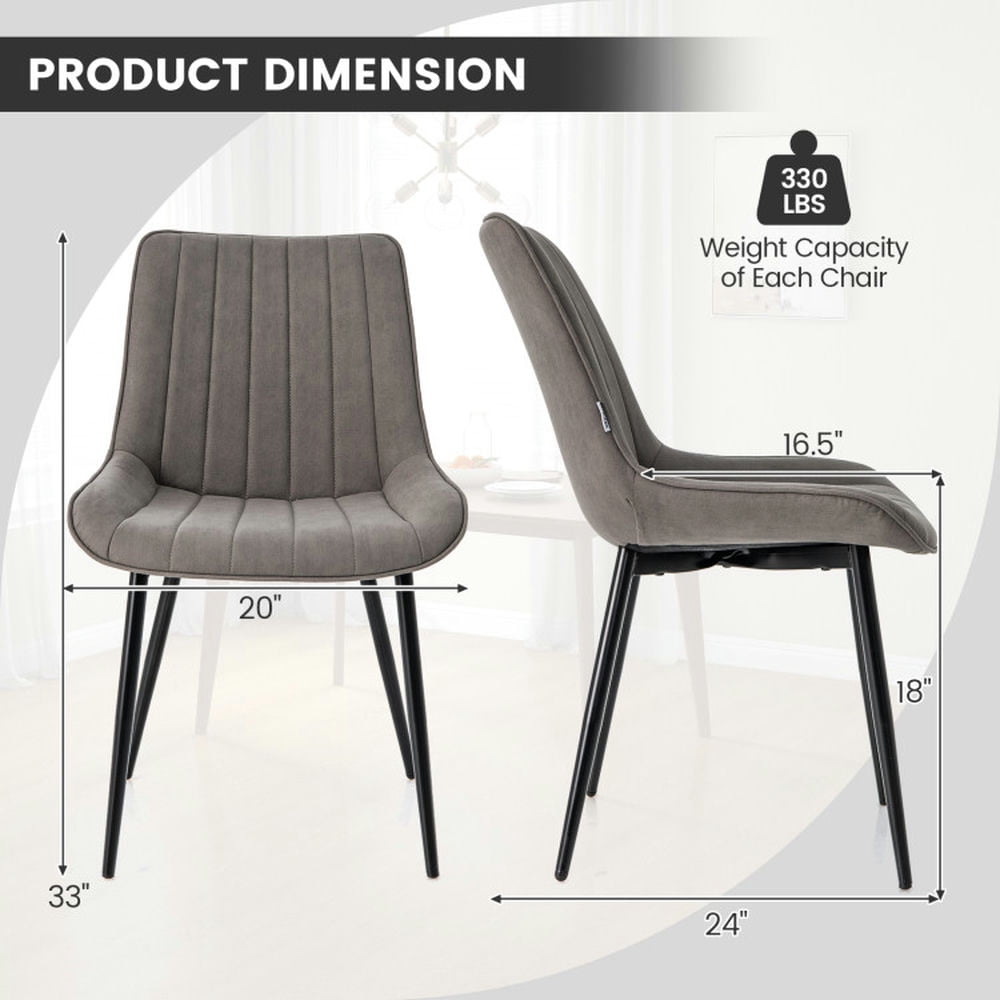 Demi Bonn Set of 2 Faux-Leather Fabric Dining Chair with Metal Legs and Padded Seat for Dining Room Living Room, Gray