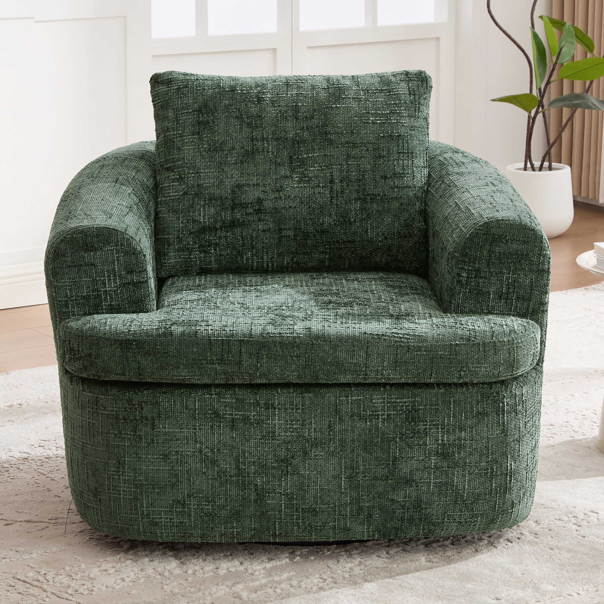 Euroco 360° Swivel Sofa Chair Accent Barrel Chair 36.6" Swivel Round Chair with Dual-layer Cushion Design for Living Room, Bedroom, Office and Hotel, Green