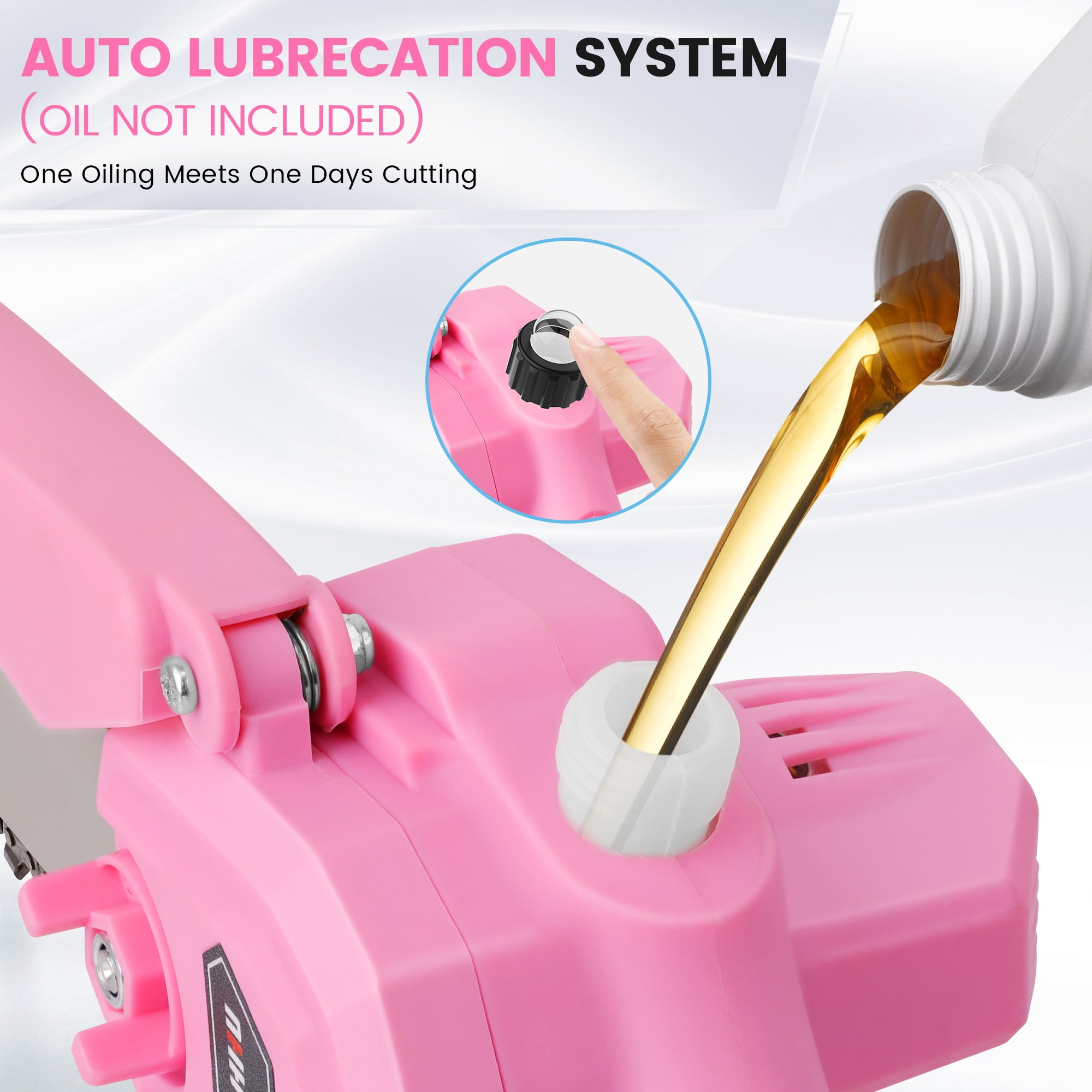 YAHHU 6 inch Mini Chainsaw Set with Oiler System & 21V Battery, Cordless Electric Chainsaw, Pink,New