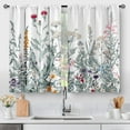 thumbnail image 1 of Flower Leaves Kitchen Curtains - Dark Green Floral Spring Rustic Plant Botanical Cafe Farmhouse Small Short Curtains for Bathroom RV Rod Pocket Window Drapes 24 Inch Length 2 Panels Set, 1 of 5