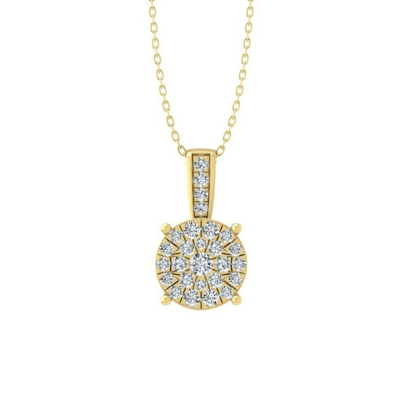 Araiya Fine Jewelry 14K Yellow Gold Round-Shape Cluster Lab Grown Diamond Pendant with Silver Yellow Plating Cable Chain Necklace 18" (3/8 Carat, D-F Color, VS Clarity)