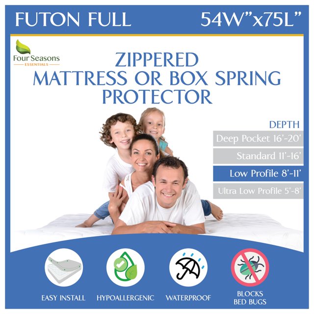 Protector de colchón completo Futon Four Seasons Essentials, 137 x 191 cm, impermeable, con cierre